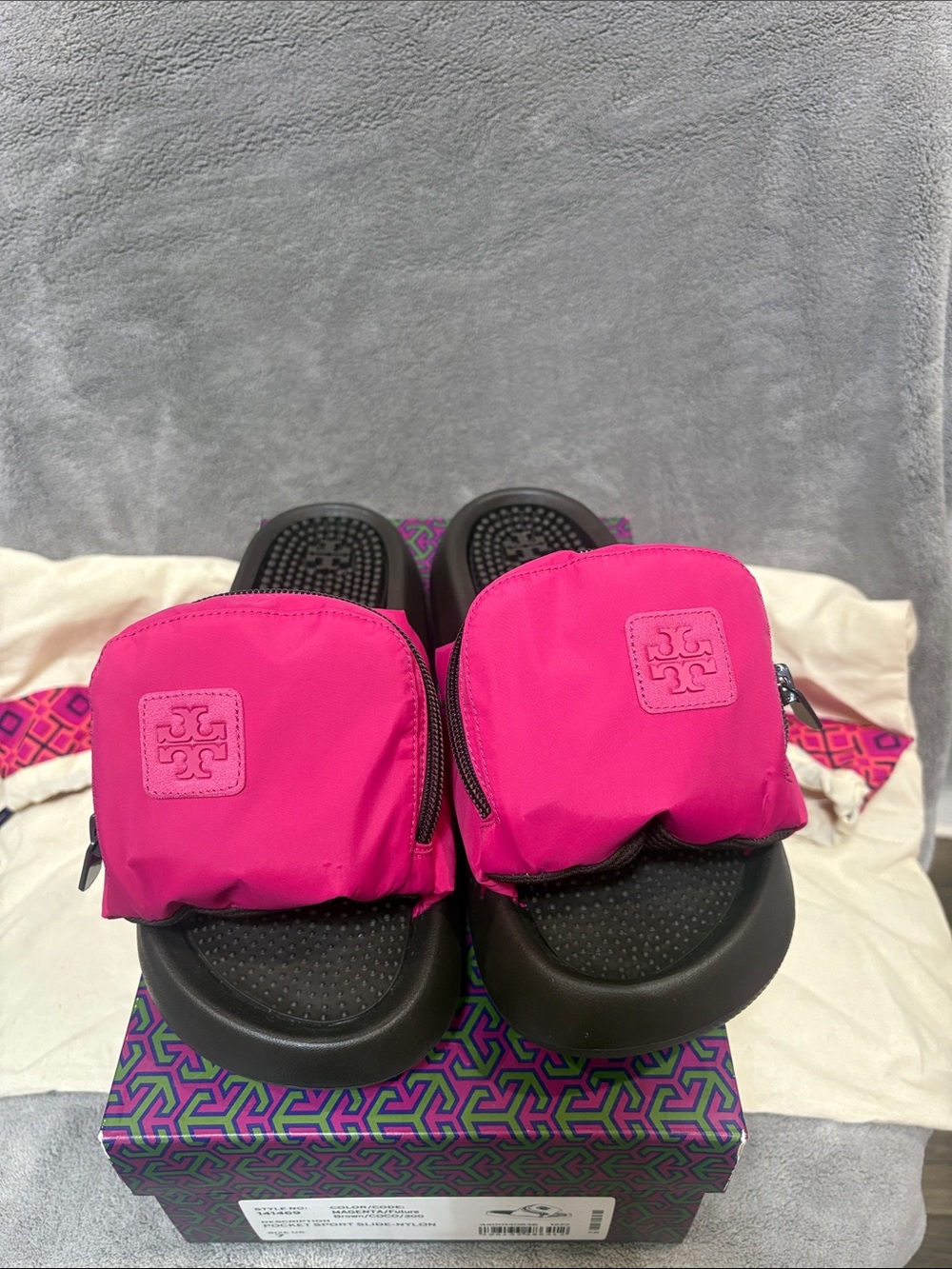 Tory Burch women Hot Pink Slide Sandals with Front Pouches